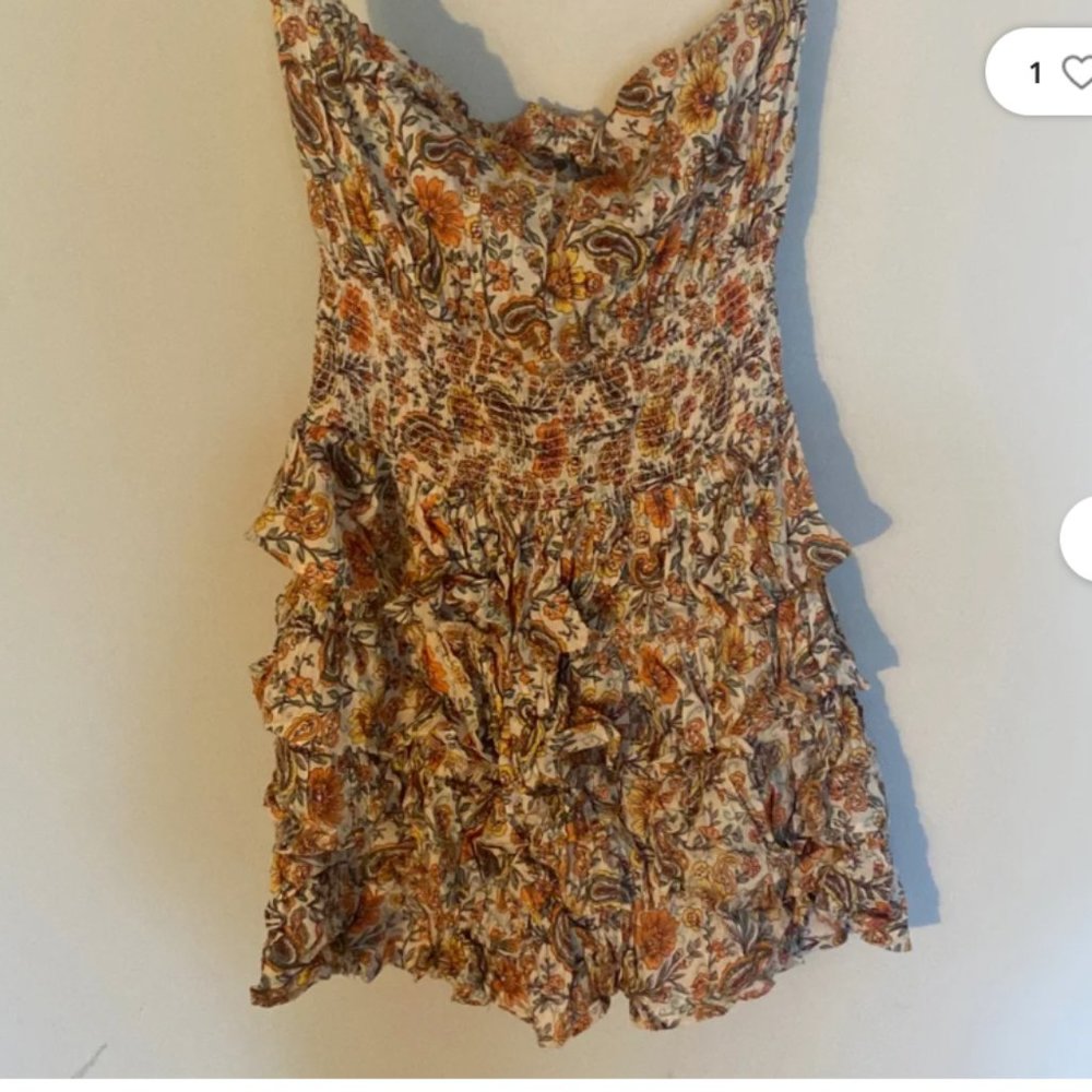 strapless cinch waist floral dress